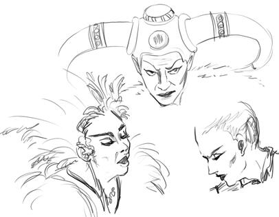 Facial expression studies of actors from Louise Narboni's 2012 rendition of Leonardo Vinci's Artaserse.